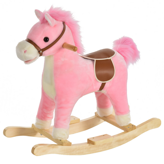 HOMCOM Kids Plush Rocking Horse w/ Sound Moving Mouth Wagging Tail Children Rocker Ride On Toy Gift 36 - 72 Months Pink -  - Just £54.99! Shop now at PJF stores LTD