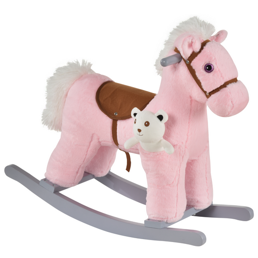 HOMCOM Kids Plush Ride-On Rocking Horse Toy Rocker with Plush Toy Realistic Sounds for Child 18-36 Months Pink -  - Just £62.99! Shop now at PJF stores LTD
