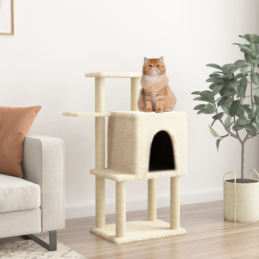 Cat Tree with Sisal Scratching Posts Cream 97 cm -  - Just £43.99! Shop now at PJF stores LTD