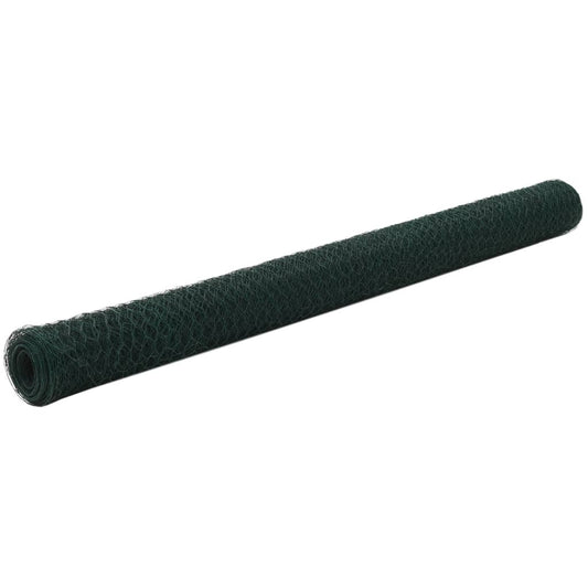vidaXL Chicken Wire Fence Steel with PVC Coating 25x1.5 m Green - Fence Panels - Just £53.35! Shop now at PJF stores LTD