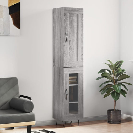 vidaXL Highboard Grey Sonoma 34.5x34x180 cm Engineered Wood - Buffets & Sideboards - Just £80.87! Shop now at PJF stores LTD