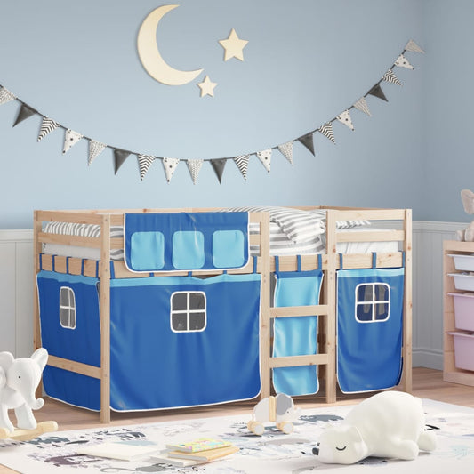 Kids' Loft Bed with Curtains Blue 90x190 cm Solid Wood Pine - Beds & Bed Frames - Just £144.69! Shop now at PJF stores LTD