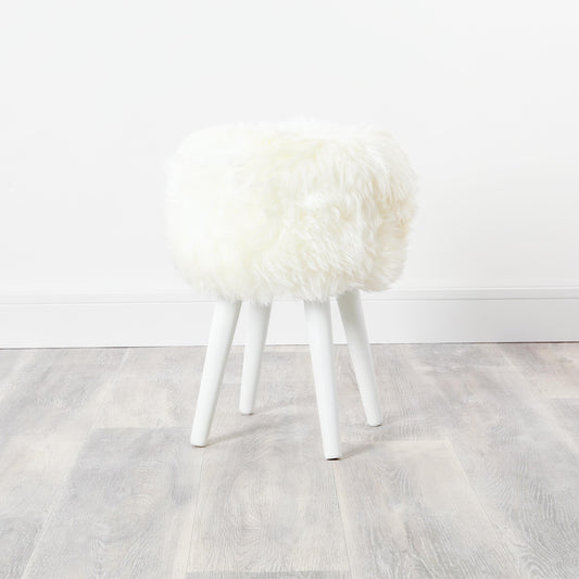 Natural White Sheepskin Wood Stool - White -  - Just £73.50! Shop now at PJF stores LTD