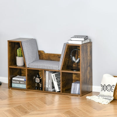 HOMCOM Six-Compartment Bookcase, with Padded Seat - Wood-Effect -  - Just £60.99! Shop now at PJF stores LTD