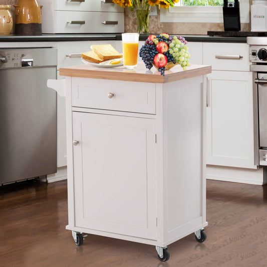 Kitchen Cart Storage Trolley Wooden Cabinet with Drawer Cupboard Towel Rail White -  - Just £87.95! Shop now at PJF stores LTD