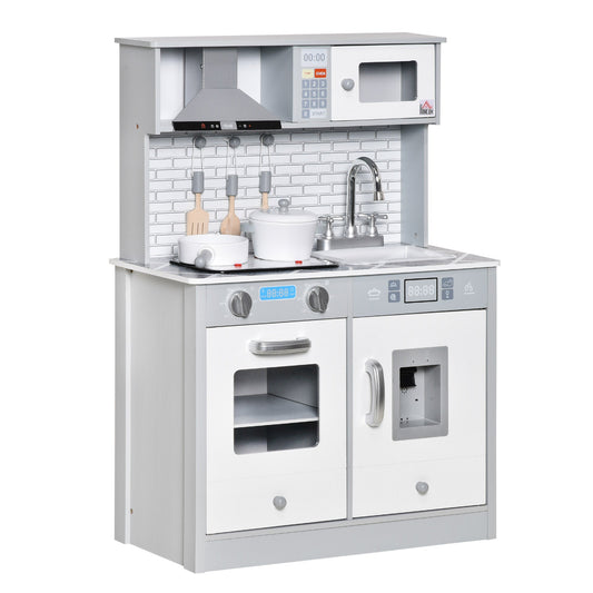 Kids Wooden Toy Kitchen Pretend Play Cooking Playset w/ Sound & Light Effect, Battery Operated Cooktop, Ice Machine, Marble Pattern Countertop, for 3-6 Years Old -  - Just £91.99! Shop now at PJF stores LTD