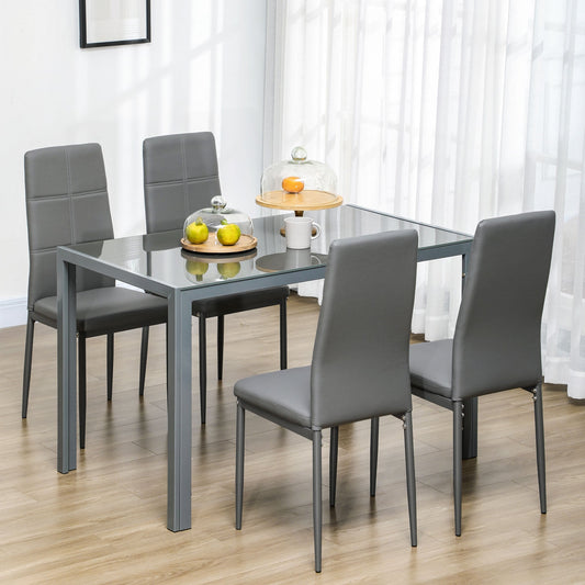5-Piece Kitchen Dining Table Set with 4 Faux Leather Metal Frame Chairs Glass Tabletop -  - Just £149.95! Shop now at PJF stores LTD