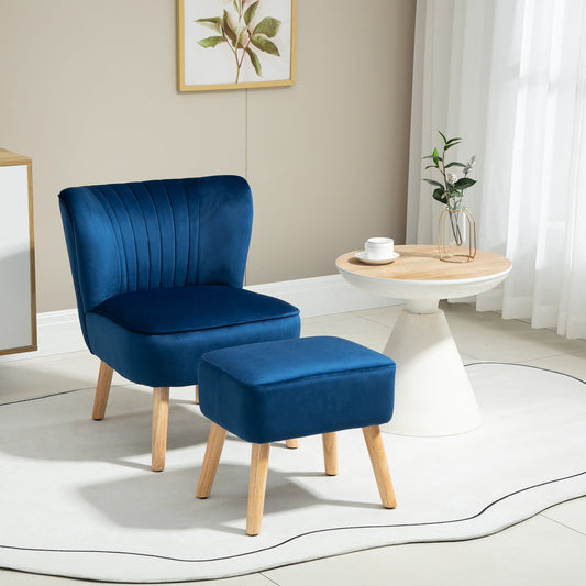 Velvet-Feel Tub Chair and Footstool - Blue -  - Just £76.49! Shop now at PJF stores LTD