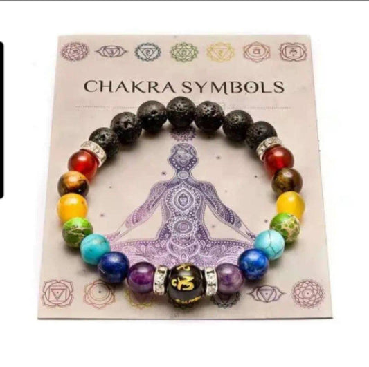 7 Chakra Beads Bracelet with Volcanic stones - Bracelet - Just £3.99! Shop now at PJF stores LTD