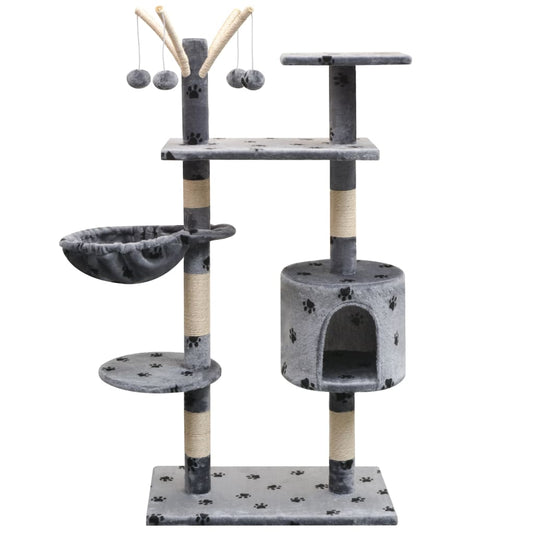 vidaXL Cat Tree with Sisal Scratching Posts 125 cm Paw Prints Grey - Cat Furniture - Just £66.02! Shop now at PJF stores LTD