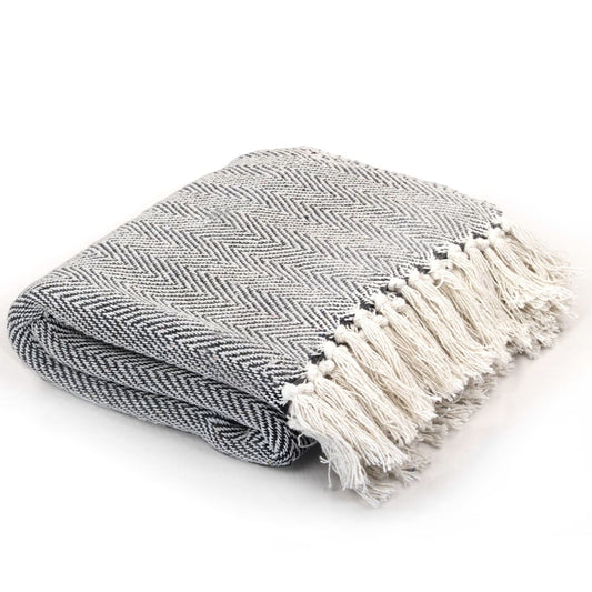 vidaXL Throw Cotton Herringbone 220x250 cm Navy Blue - Blankets - Just £30.59! Shop now at PJF stores LTD