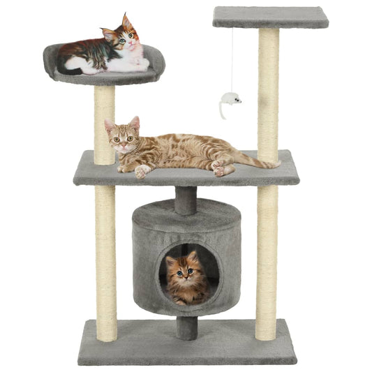 vidaXL Cat Tree with Sisal Scratching Posts 95 cm Grey - Cat Furniture - Just £56.65! Shop now at PJF stores LTD