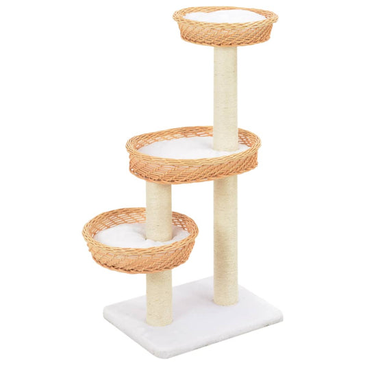 vidaXL Cat Tree with Sisal Scratching Post Natural Willow Wood - Cat Furniture - Just £61.95! Shop now at PJF stores LTD