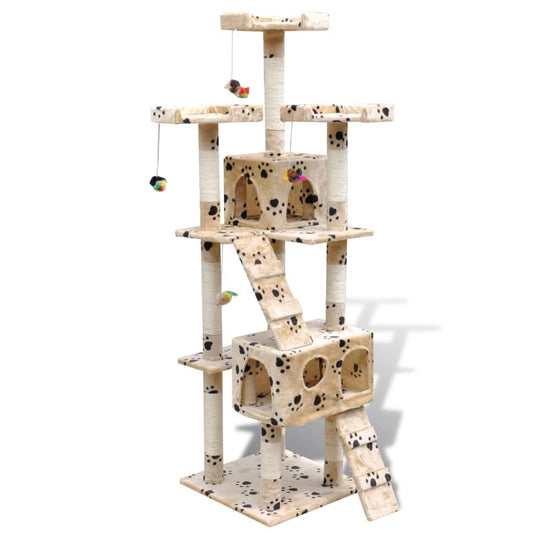 vidaXL Cat Tree Cat Scratching Post 170 cm 2 Condos Beige with Pawprints - Cat Furniture - Just £123.52! Shop now at PJF stores LTD