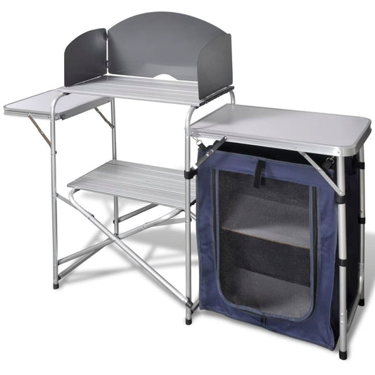 Foldable Camping Kitchen Unit with Windshield Aluminium - Camp Furniture - Just £115.67! Shop now at PJF stores LTD