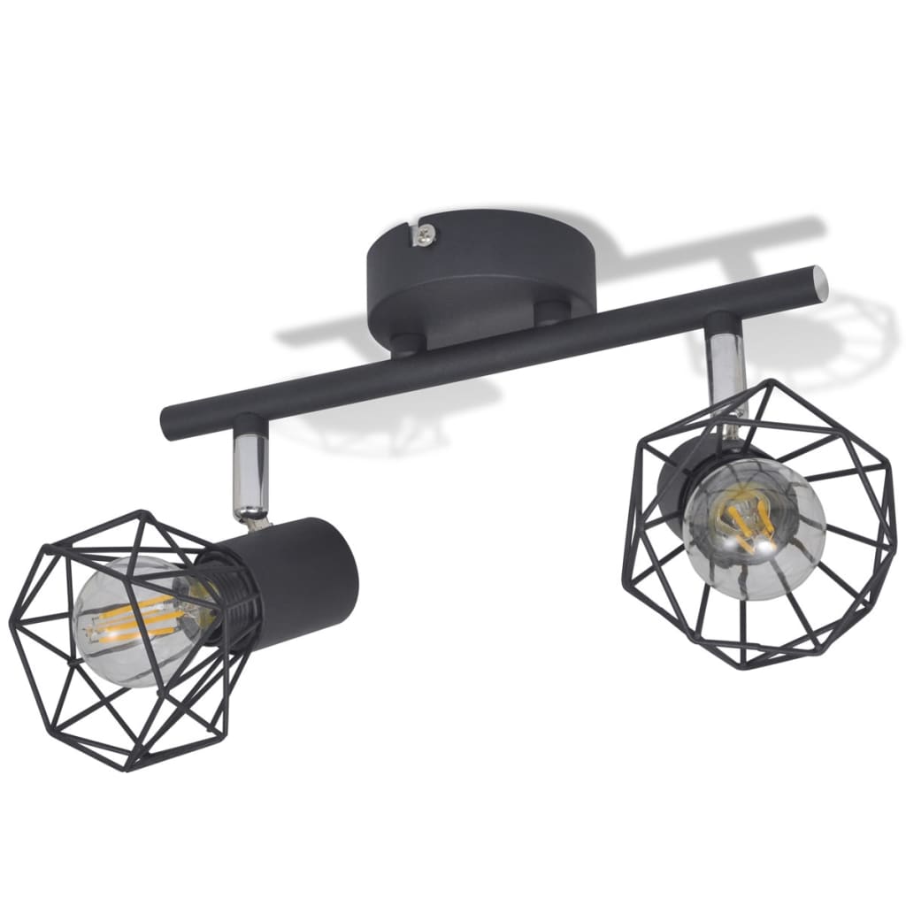 Black Industrial Style Wire Frame Spot Light with 2 LED Filament Bulbs - Ceiling Light Fixtures - Just £32.33! Shop now at PJF stores LTD