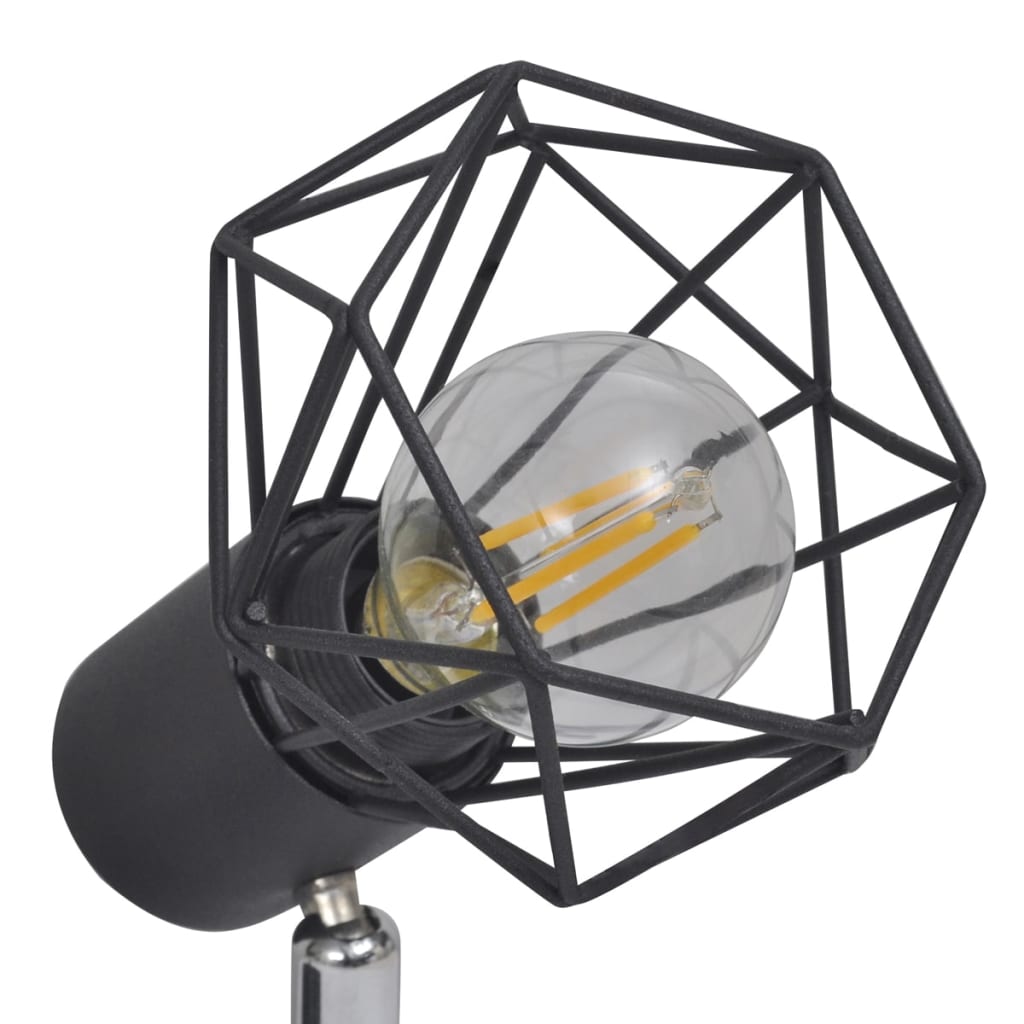 Black Industrial Style Wire Frame Spot Light with 2 LED Filament Bulbs - Ceiling Light Fixtures - Just £32.33! Shop now at PJF stores LTD