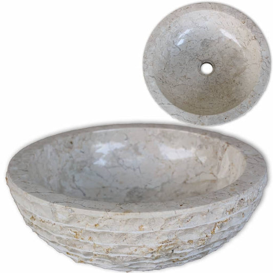 vidaXL Basin Marble 40 cm Cream - Bathroom Basins - Just £89.60! Shop now at PJF stores LTD