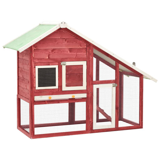 vidaXL Rabbit Hutch Red and White 140x63x120 cm Solid Firwood - Small Animal Habitats & Cages - Just £92.27! Shop now at PJF stores LTD