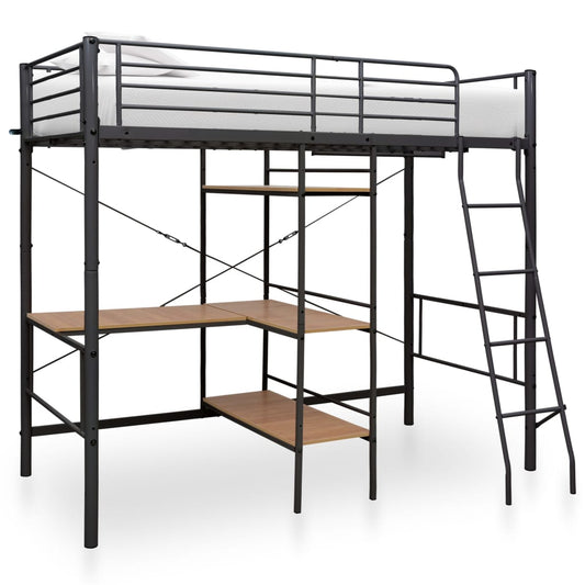 vidaXL Bunk Bed with Table Frame Grey Metal 90x200 cm - Beds & Bed Frames - Just £268.99! Shop now at PJF stores LTD