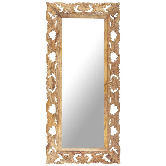 vidaXL Hand Carved Mirror Brown 110x50 cm Solid Mango Wood - Mirrors - Just £102.09! Shop now at PJF stores LTD