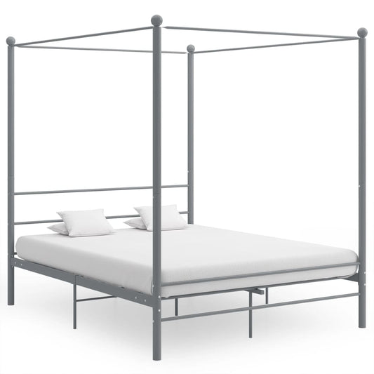 vidaXL Canopy Bed Frame Grey Metal 160x200 cm - Beds & Bed Frames - Just £118.99! Shop now at PJF stores LTD