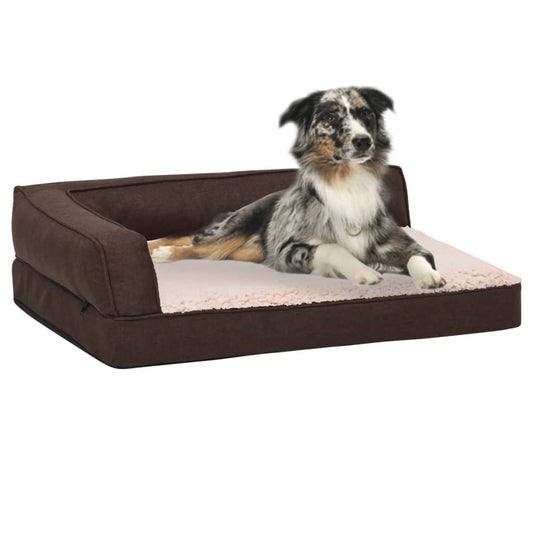 vidaXL Ergonomic Dog Bed Mattress 60x42 cm Linen Look Fleece Brown - Dog Beds - Just £25.75! Shop now at PJF stores LTD