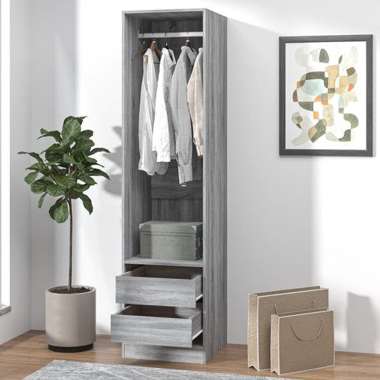 vidaXL Wardrobe with Drawers Grey Sonoma 50x50x200 cm Engineered Wood - Cupboards & Wardrobes - Just £106.23! Shop now at PJF stores LTD