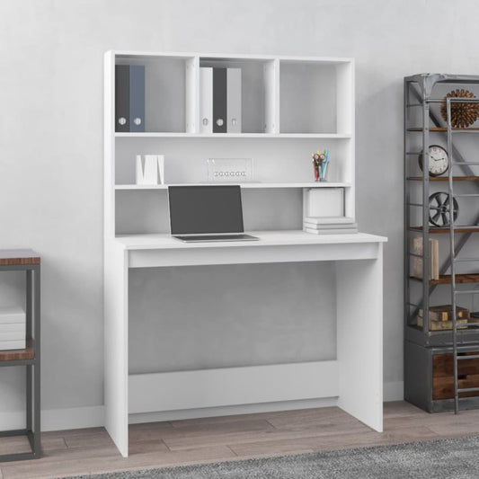 vidaXL Desk with Shelves White 102x45x148 cm Engineered Wood - Desks - Just £64.20! Shop now at PJF stores LTD