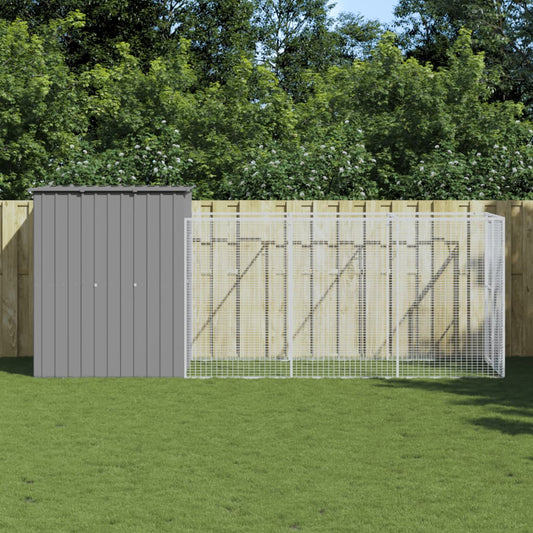 vidaXL Dog House with Run Light Grey 165x455x181 cm Galvanised Steel - Dog Houses - Just £421.78! Shop now at PJF stores LTD