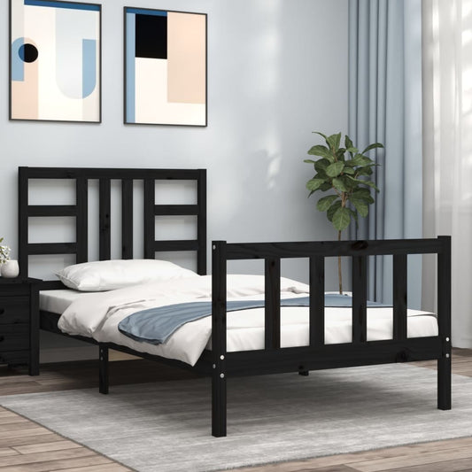 vidaXL Bed Frame with Headboard Black 90x200 cm Solid Wood - Beds & Bed Frames - Just £118.68! Shop now at PJF stores LTD