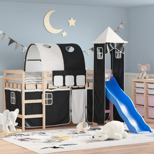 vidaXL Kids' Loft Bed with Tower White&Black 80x200cm Solid Wood Pine - Beds & Bed Frames - Just £247.87! Shop now at PJF stores LTD