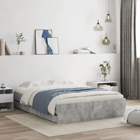 vidaXL Bed Frame with Drawers Concrete Grey 120x190 cm Small Double Engineered Wood - Beds & Bed Frames - Just £149.45! Shop now at PJF stores LTD