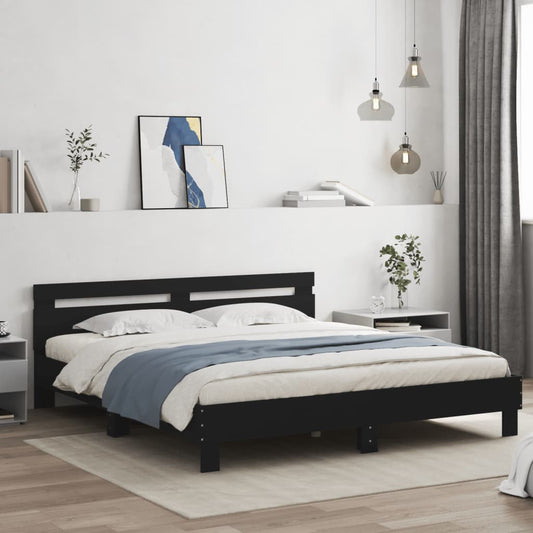 vidaXL Bed Frame with Headboard and LED Black 200x200 cm - Beds & Bed Frames - Just £159.99! Shop now at PJF stores LTD