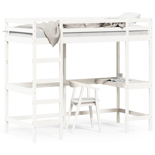 vidaXL Loft Bed with Desk White 100x200 cm Solid Wood Pine - Beds & Bed Frames - Just £351.73! Shop now at PJF stores LTD