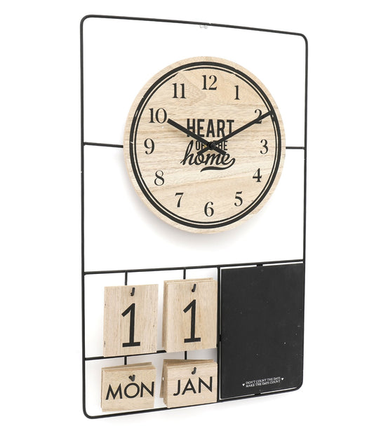 Metal & Wood Clock, Date & Memo Board 52x33cm -  - Just £18.99! Shop now at PJF stores LTD