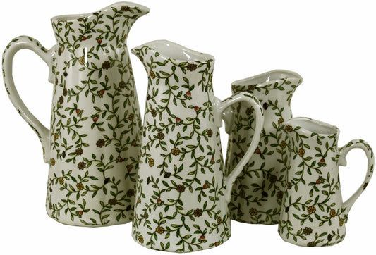 Set of 4 Ceramic Jugs, Vintage Green & White Floral Design -  - Just £88.99! Shop now at PJF stores LTD