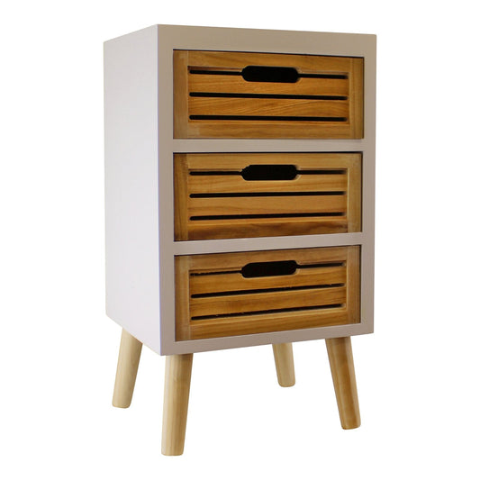 3 Drawer Unit In White With Natural Wooden Drawers With Removable Legs -  - Just £65.99! Shop now at PJF stores LTD
