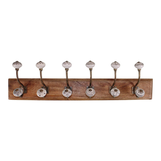 6 Double Ceramic Ivory Coat Hooks On Wooden Base -  - Just £57.99! Shop now at PJF stores LTD