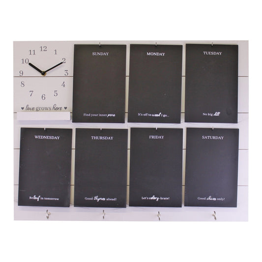 Potting Shed Weekly Reminder Chalkboard With Clock & Hooks, White -  - Just £49.99! Shop now at PJF stores LTD