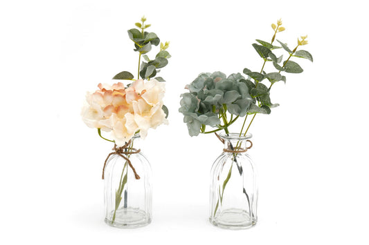 Set of Two Hydrangea in Glass Vases -  - Just £21.99! Shop now at PJF stores LTD