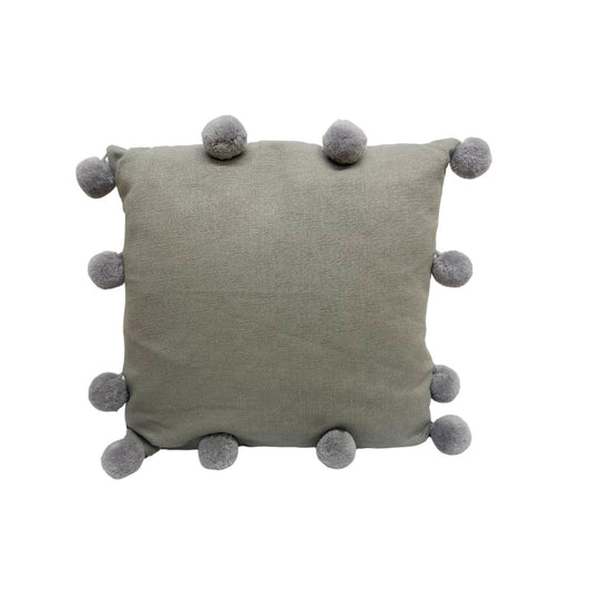 Grey Square Pompom Cushion -  - Just £28.99! Shop now at PJF stores LTD