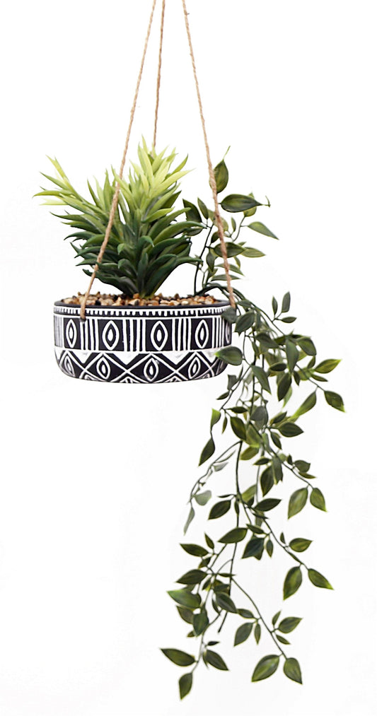 Black Ceramic Hanging Pot with Plants -  - Just £30.85! Shop now at PJF stores LTD