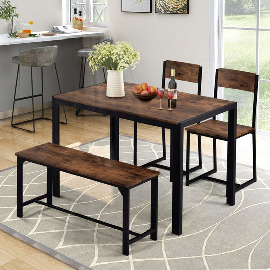 Dining Table and Chairs, bench Set Industrial style Retro Kitchen Dining Table Set (Rustic Brown) - Dining and Kitchen Sets - Just £209.99! Shop now at PJF stores LTD