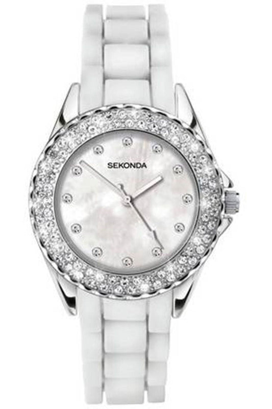Sekonda Women's Silver case White Dial Analogue Grey Silicone Strap Watch 2510 -  - Just £19.99! Shop now at PJF stores LTD