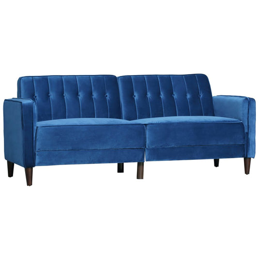 Sofa Futon Velvet-Touch Tufted Couch Compact Loveseat Sleeper Sofa Bed, Blue -  - Just £249.99! Shop now at PJF stores LTD