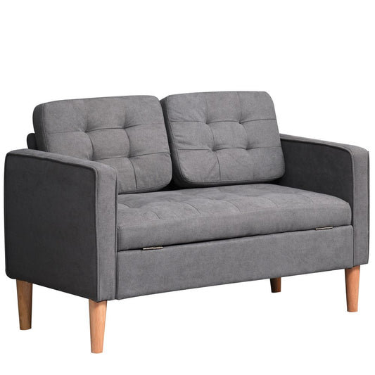 HOMCOM Compact Loveseat Sofa 2 Seater Sofa with Storage and Wood Legs Grey -  - Just £175.99! Shop now at PJF stores LTD